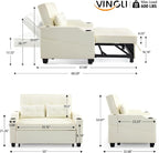 VINGLI Beige Futon Sofa Bed Convertible Loveseat Sleeper Couch, Faux Leather - Image 3