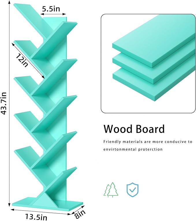 SHEEPAM 10 Tier Tree Book Shelf, Floor Standing Wood Bookshelf - Image 3