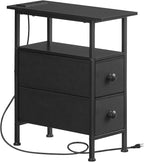 HOOBRO End Table with Charging Station, Narrow Side Table with 2 Fabric Drawers by HOOBRO