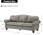 81" Genuine Leather Sofa, Classic 3-Seater Couchs - Image 2