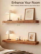 Solid Wood Floating Shelves, 31.5in Finished Real Wood Wall Shelves - Image 2