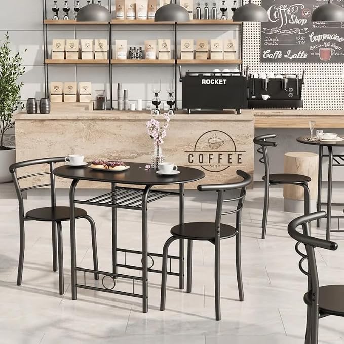 Shahoo 3-Piece Wooden Dining Table Set, Kitchen Breakfast Nook Sets - Image 2
