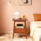 Fluted Nightstand with Drawer – Tall Solid Bamboo Bedside Table with Open Shelf by Unknown