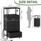 Somdot Black Nightstand with Charging Station and LED Light - Image 3