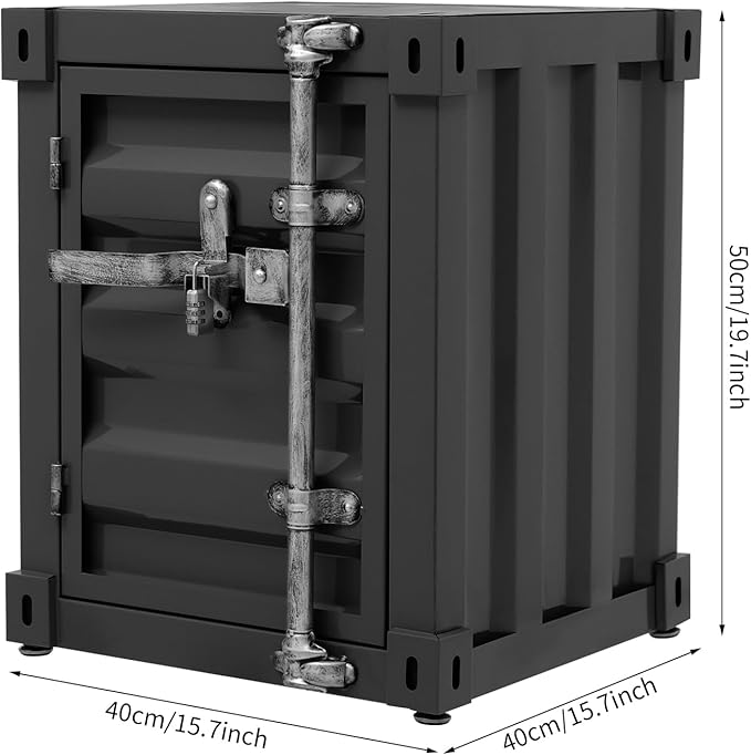 Side Table, Industrial Metal Container Cabinet, Wrought Iron Container Side - Image 3
