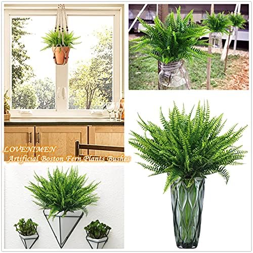 Artificial Boston Fern Plant Bushes, Plastic Shrubs Grass Leaves Fake Plants Outdoor Indoor Greenery Home Garden Décor UV Resistant Table Centerpieces DIY Decoration Planting Filler 8 Pack - Image 5