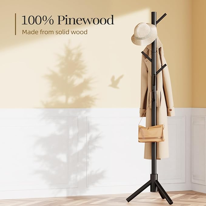 Pipishell Sturdy Wooden Coat Stand, 3 Adjustable Sizes Coat Tree - Image 4