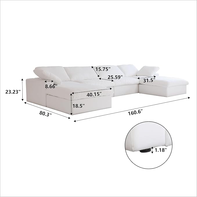 JACH U-Shaped Cloud Couches for Living Room, 6-Seats Modular Convertible - Image 2