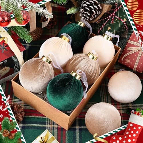 51 Pcs Christmas Velvet Ornaments 15 Pcs Christmas Tree Decor Balls 3.14" 36 Pcs Velvet Vintage Ribbon Bows 5/8" Wide 6 * 8" for Xmas Tree Hanging Decorations Home Indoor Decor (Three Colors) - Image 4
