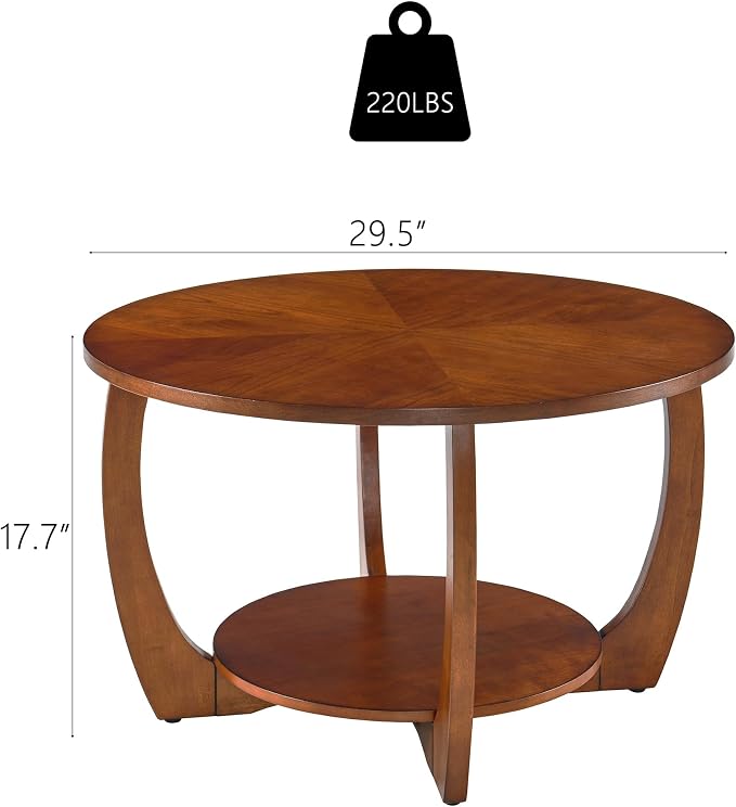 29.5" Round Coffee Table, 2-Tier Circle Coffee Table - Image 2