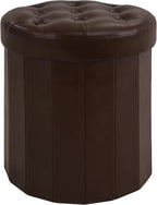 CAROLMADE Round Storage Ottoman, PU Leather Folding Footrest Stool by CAROLMADE