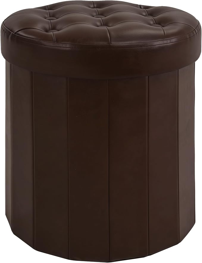 CAROLMADE Round Storage Ottoman, PU Leather Folding Footrest Stool by CAROLMADE