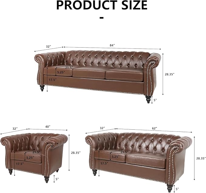 AVZEAR Chesterfield Loveseat Sofa, Upholstered Sofa Modern 2 Seater Couch Sofa - Image 2