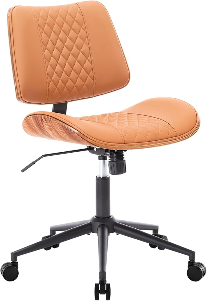 Home Office Chair No Arms with Wheels, Adjustable Height PU Leather Mid Back - Image 8