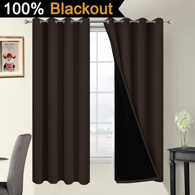 Yakamok Chocolate 100% Blackout Curtains 63 Inches Long 52" Wide 2 Panels | - Image 3