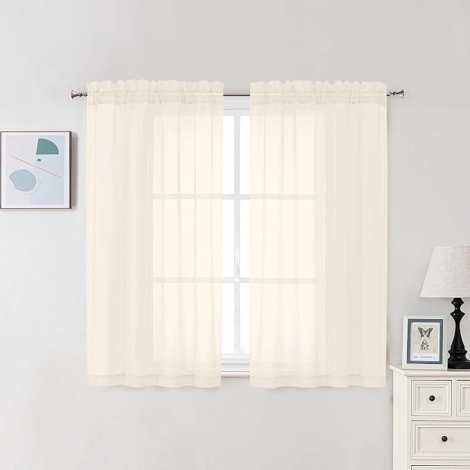 Chyhomenyc Cream Sheer Curtains 48 Inch Long, Light Filtering Solid Color by Chyhomenyc