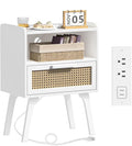 Lerliuo Rattan Nightstand with Charging Station, Cane Accent Side End Table by Lerliuo