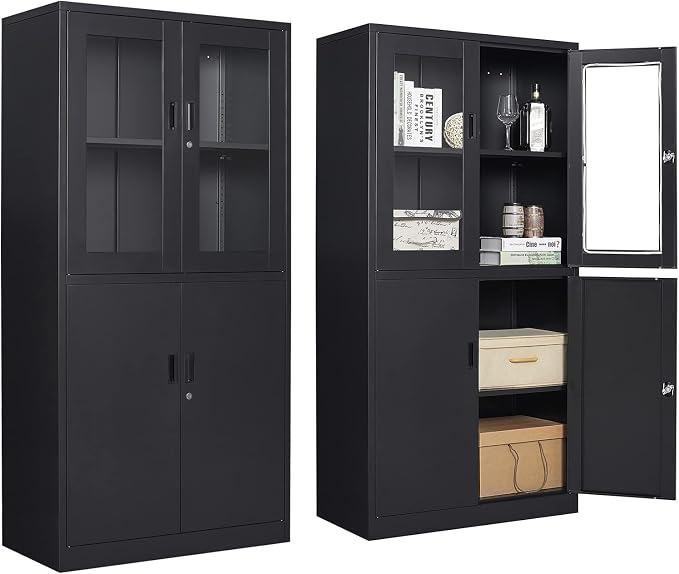 71”H Display Cabinet with Adjustable Shelves, 4 Door Display Cabinets with by AFAIF