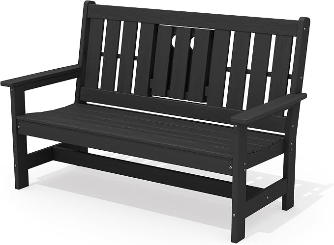 SERWALL Outdoor Bench with Cup Holder, Oversized 58" HDPE Porch Bench Suitable by SERWALL