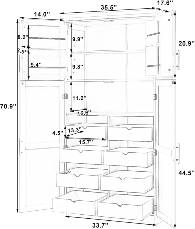 VilroCaz Freestanding Kitchen Pantry Tall Storage Cabinet, Wooden Kitchen - Image 2