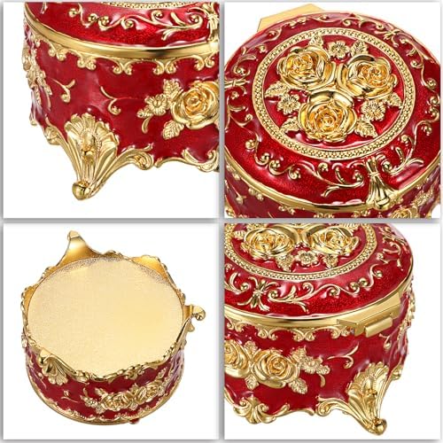 Hipiwe Small Vintage Jewelry Box Trinket Organizer Engraved Rose Pattern - Image 7