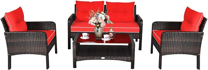 Tangkula 4 Piece Patio Furniture Set, Outdoor Wicker Conversation Set - Image 8