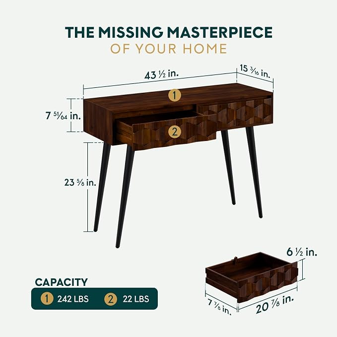 Bme Console Modern Mid-Century 2 Drawers, Unique Geometric Design Sofa Table - Image 2