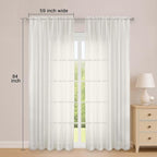 Sheer Curtains 84 Inches Long 2 Panels Set, Ivory Sheer Curtain - Image 2