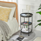 Dulcii Round Side Table with Charging Station, End Table with 3 Shelves - Image 6
