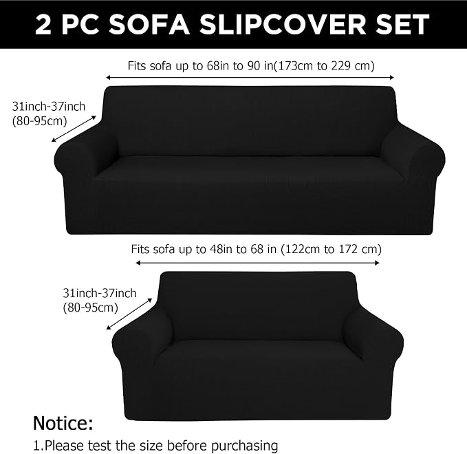 Peryiter 2 Pcs Sofa Covers Couch and Loveseat Covers Set Stretch Sofa Slipcover - Image 2