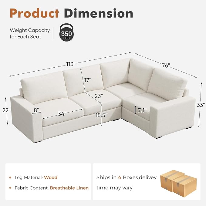 ABCASA Oversized Modular V Shaped Sectional Couches - Image 2