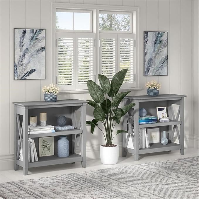 Bush Home Key West Small 2 Shelf Bookcase in Cape Cod Gray, Compact Home - Image 4