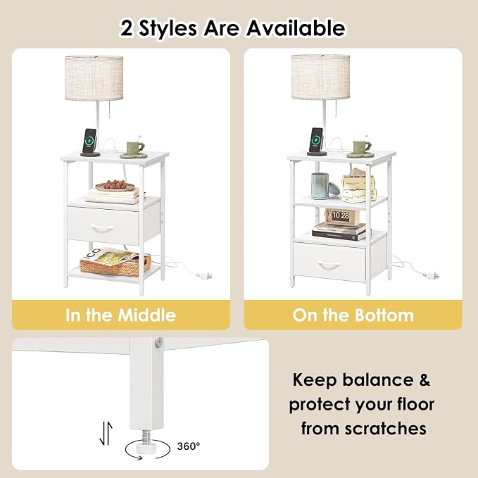 Fixwal Bedside Table with 3 Color Temperatures Bulb Attached, Nightstand with - Image 6