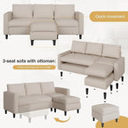 JAMFLY Sectional Sofa for Living Room, 3-Seat Reversible Couch - Image 4