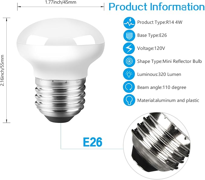 Haian Support China Cabinet Light Bulbs, 4W Short Light Bulbs, R14 E26 Curio - Image 4