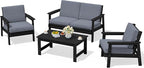 SERWALL 4 Piece HDPE Outdoor Furniture Set, All Weather Wood-Like Outdoor Sofa by SERWALL