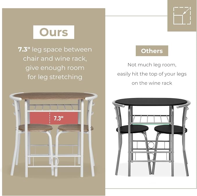 VINGLI 3 Piece Dining Set, Small Kitchen Table Set - Image 5