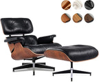 Top Black Grain Leather, Mid Century Chaise Lounge Chair and Ottoman, Leather by MakeHomeBetter