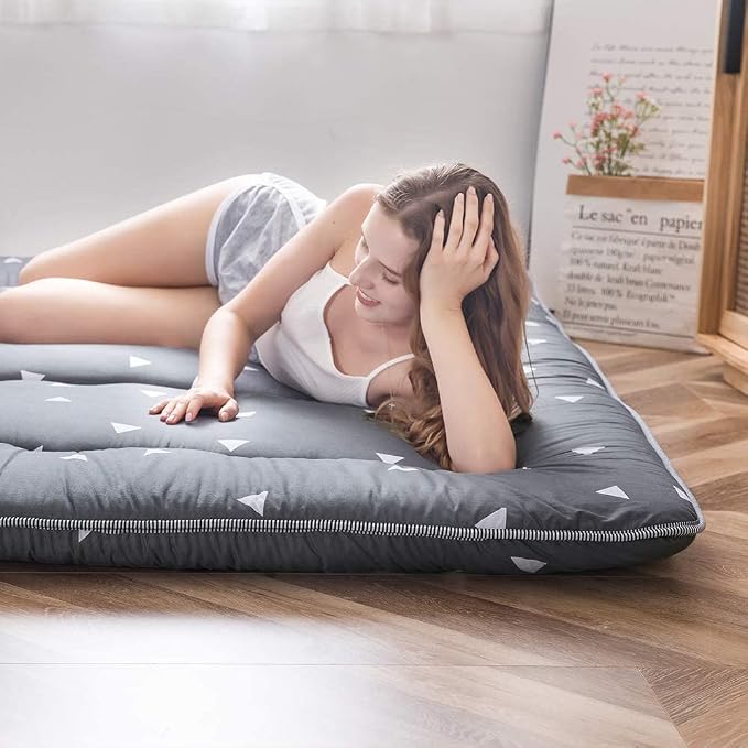 MAXYOYO Grey Triangle Printed Japanese Futon Floor Mattress, Thicken Sleeping - Image 8
