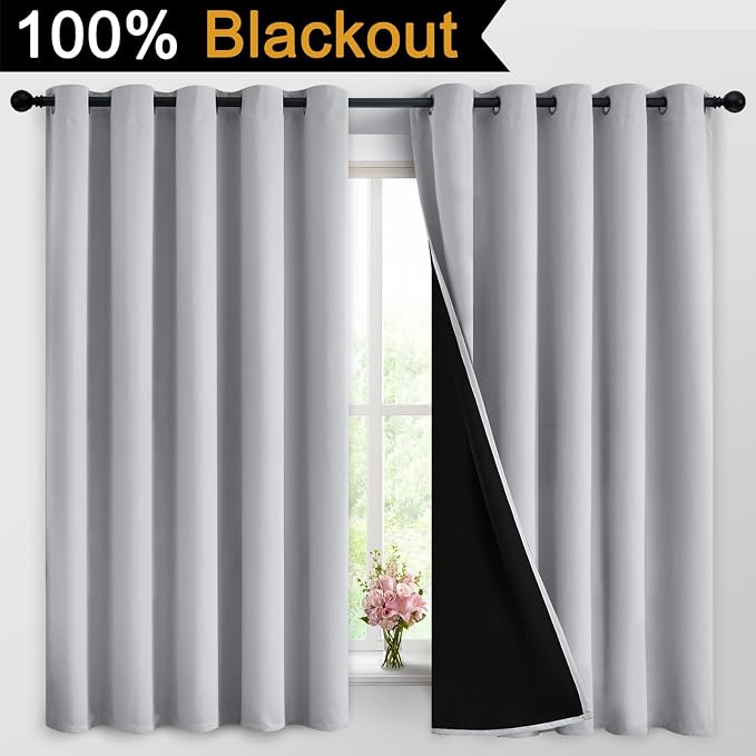 Yakamok Light Grey 100% Blackout Curtains 63 Inches Long 62" Wide 2 Panel | - Image 2