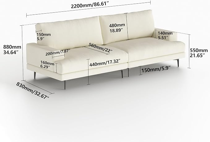 Modern Upholstered Sofa Couch, 86.61” Wide Mid-Century Fabric Sofa - Image 2