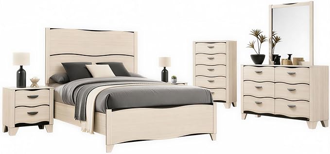 Kings Brand Furniture Brielle 6-Piece Bedroom Set – Modern Wood Bed Frame - Image 3