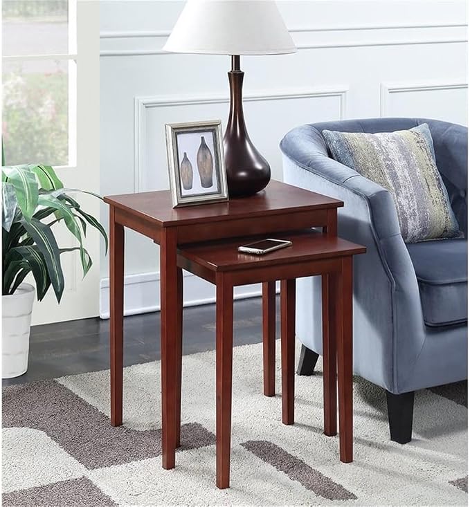 Pemberly Row Modern Nesting End Tables, Mahogany Wood Finish, MDF and Birch - Image 2