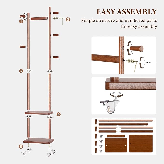 Solid Wood Coat Rack Freestanding Clothing Rack - Image 7