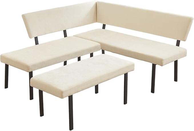 HIPIHOM Modern L-Shaped Dining Bench, 67 Inch Fabric Upholstered Corner Sofa by HIPIHOM