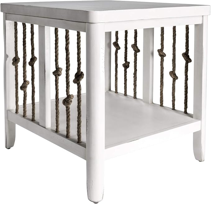 Pemberly Row Coastal Wood End Table, Knotted Rope End Panels, Planked Top by PEMBERLYROW