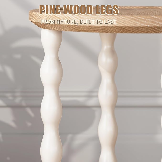 Round End Table, 2-Tier Farmhouse End Table, 18.5'' Handcrafted Weathered Look - Image 6