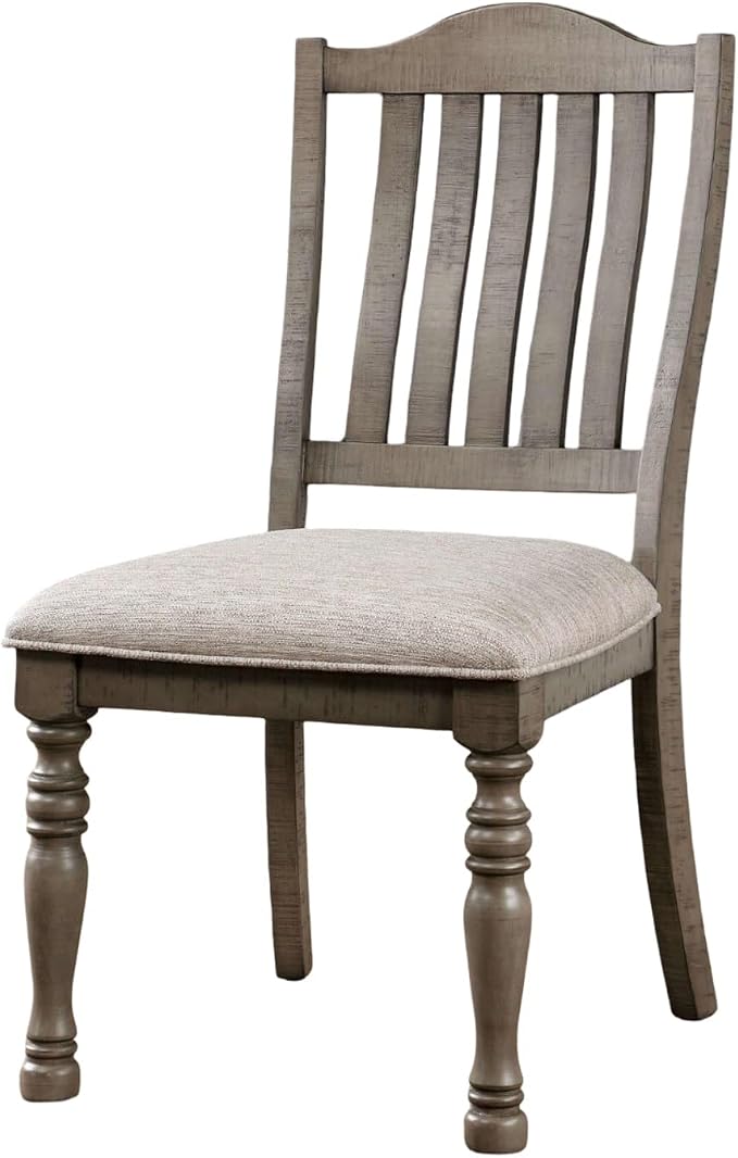 Transitional Style 2pcs Side Chairs Antique Gray Solid Wood Gray Fabric Dining - Image 4