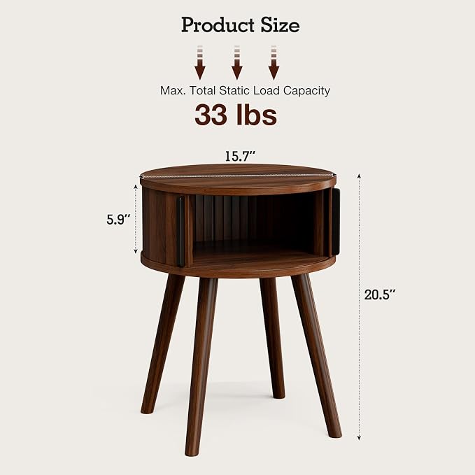ZttRiee Side Table with Sliding Door & Cabinet, End Table - Image 2