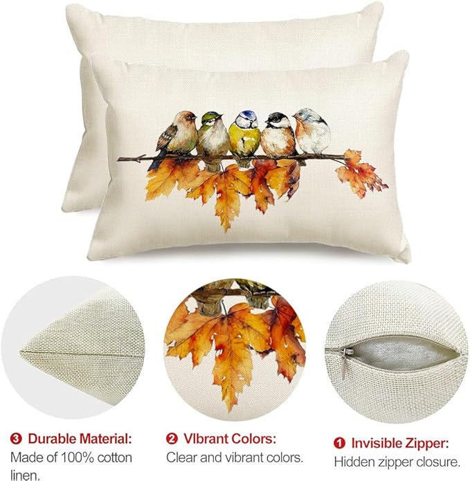 RABUSOFA Fall Pillow Covers 12x20 Inch Bird Autumn Decorations - Image 6